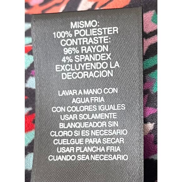 SIGNATURE STUDIO LONG SLV V-NECK TUNIC BLOUSE, WOMENS, 2X, BLACK & MULTICOLOR - Picture 10 of 11